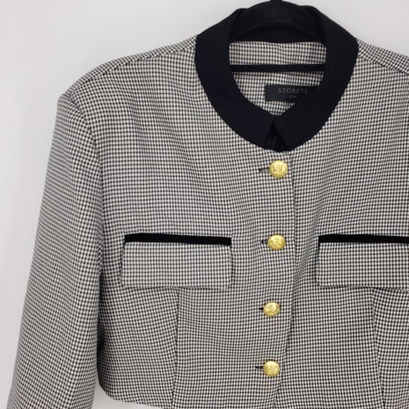 Storets Cropped Houndstooth Plaid Blazer Jacket S Womens Button Up Black White - Picture 4 of 9
